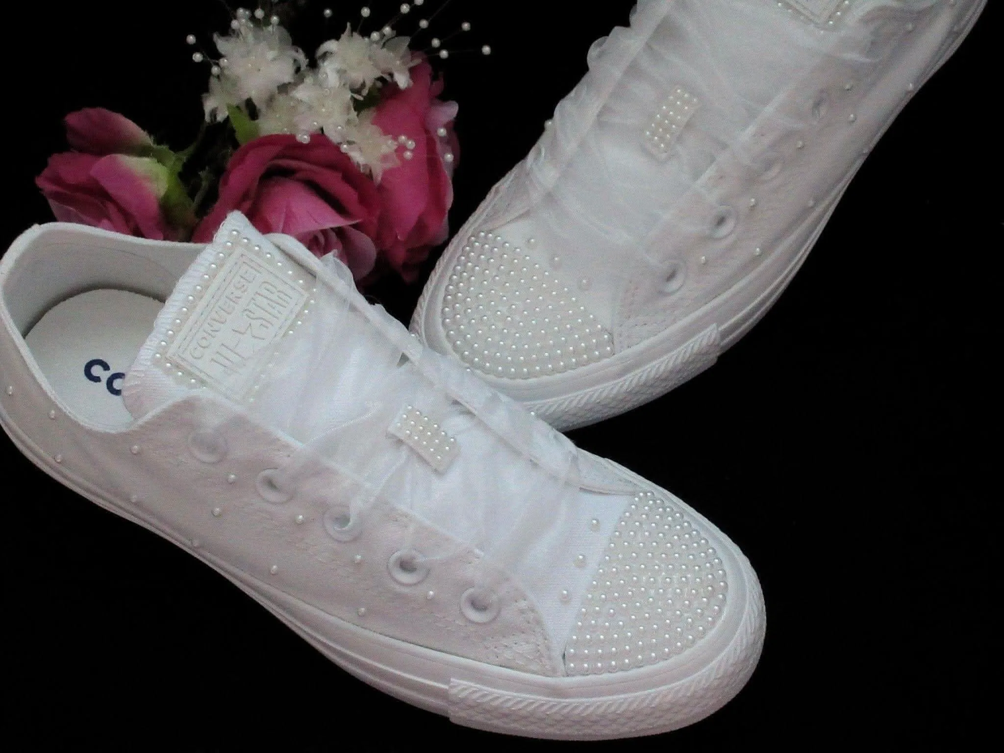 Best Tennis Sneakers Wedding Bridal Custom White Pearl Converse- Wedding Sneakers- Bride Converse- Bling Sneakers