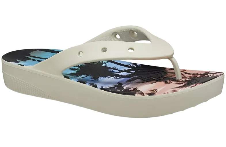 Sandals Beach Resort St Lucia Crocs Women's Classic Platform Flip Flops  Bone/Multi Color Sandals