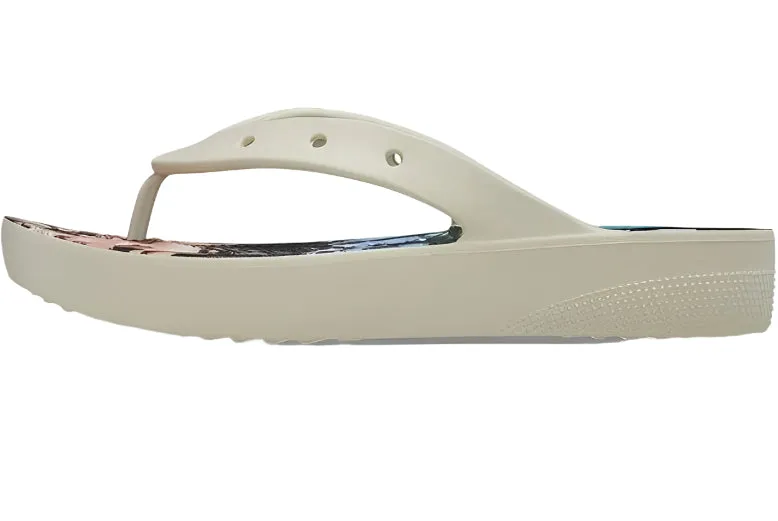 Crocs Women's Classic Platform Flip Flops  Bone/Multi Color Sandals Comfy And Stylish Sandals