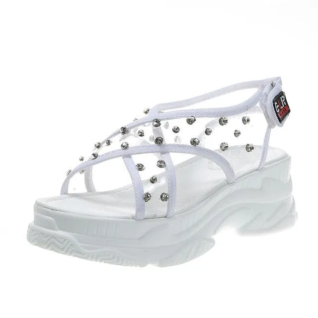Stiletto Heel Sandals Crystal Transparent Sandals
