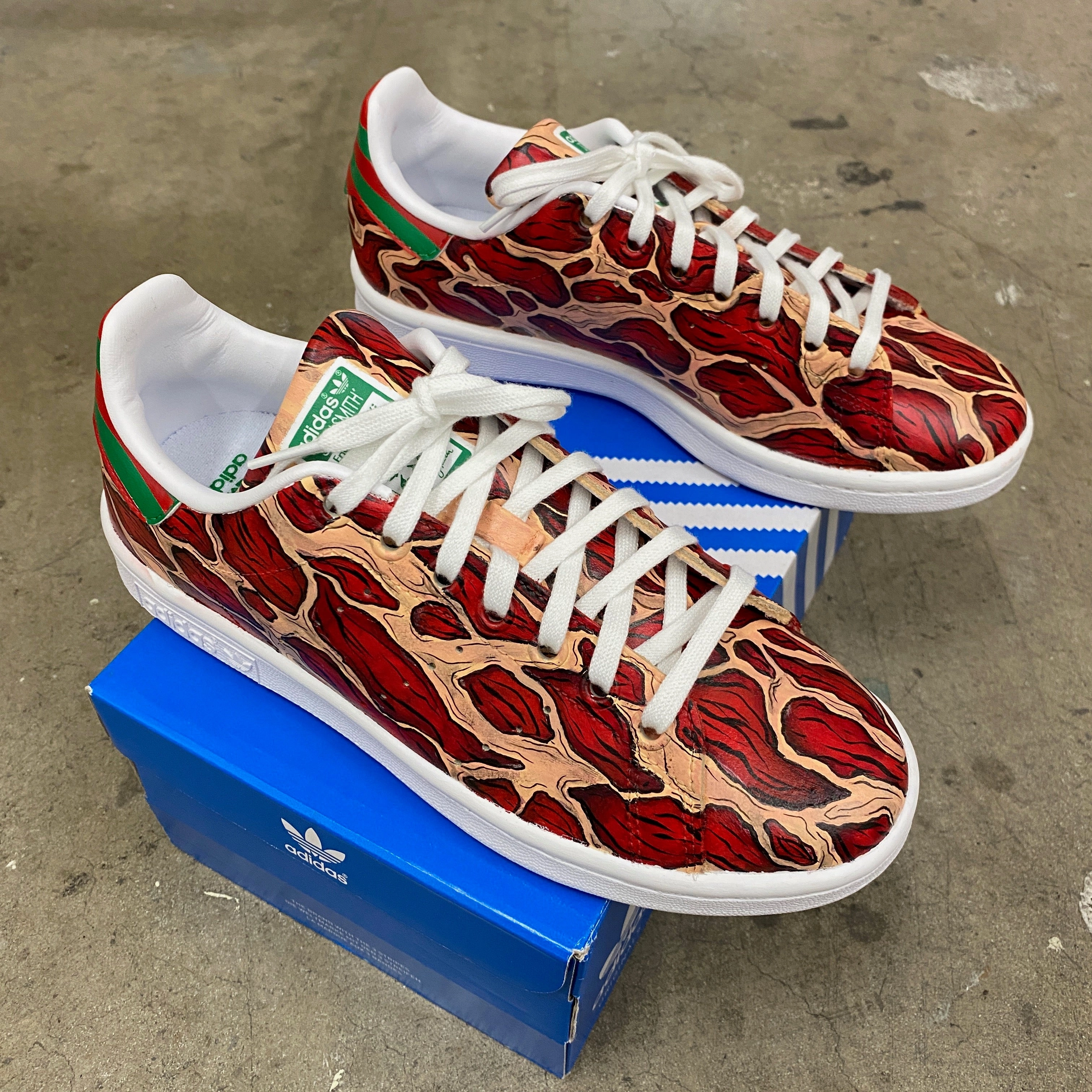 Custom Hand Painted Freddie Kruger Skins Adidas Stan Smiths Nike Working Shoes
