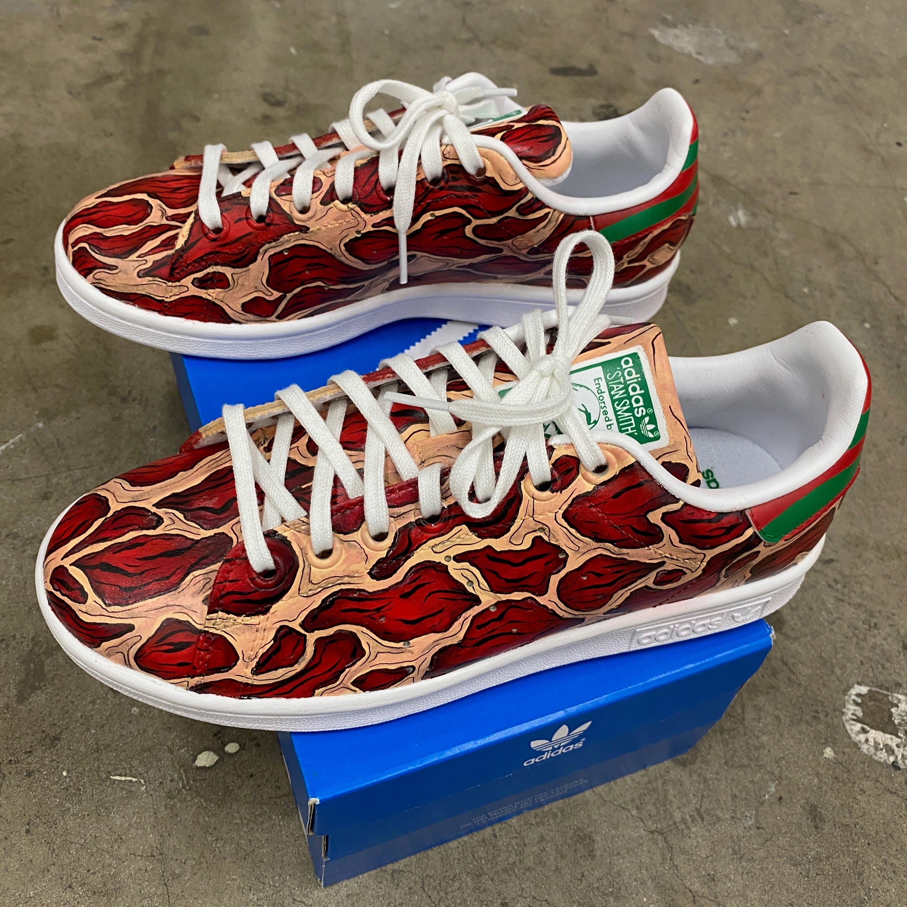 Custom Hand Painted Freddie Kruger Skins Adidas Stan Smiths Nike Crochet Shoes