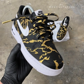 Nike Michael Jordan Shoes Custom Hand Painted Gold and Black Marble Nike Air Force 1 Low