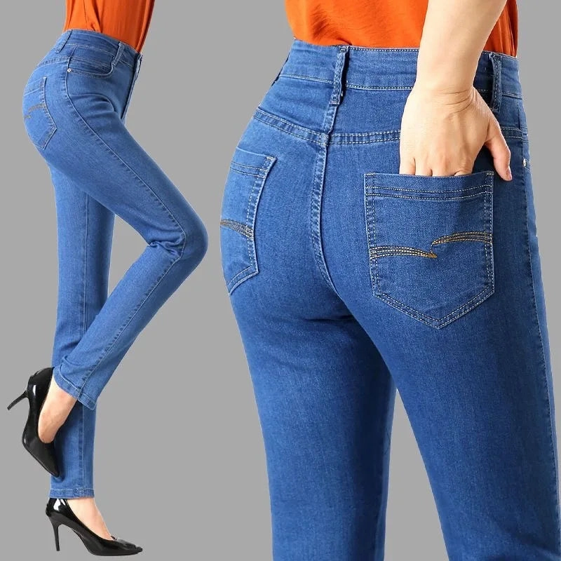 Women's High Waist Skinny Straight Summer Jeans
