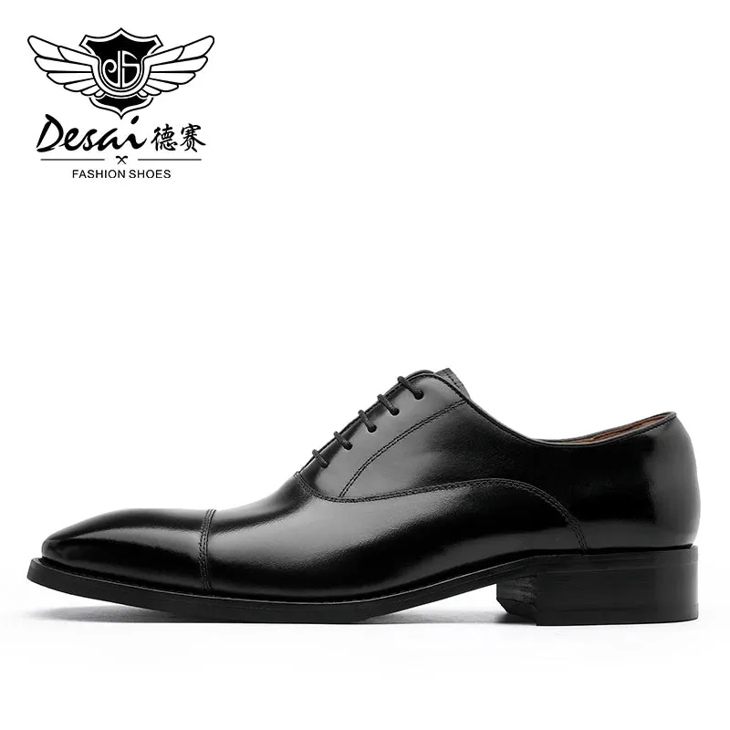 DESAI cap toe Handmade Men's Shoes Business Dress Leather Shoes Men's Pointed Oxford Raised Leather  Shoe