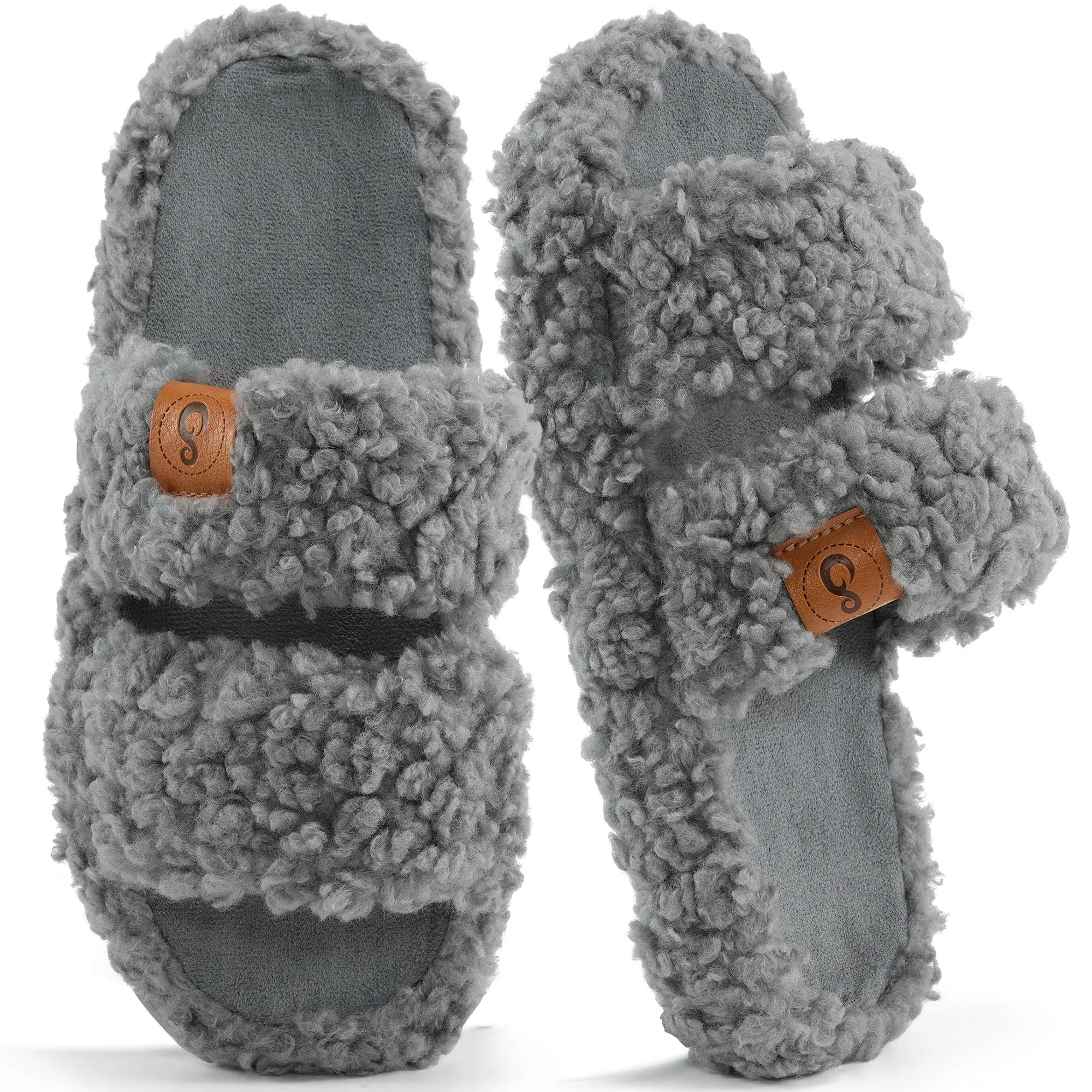 Ecetana House Slippers for Women Open Toe Fuzzy Slippers Slides Memory Foam Indoor House Shoes Kookaburra Slippers