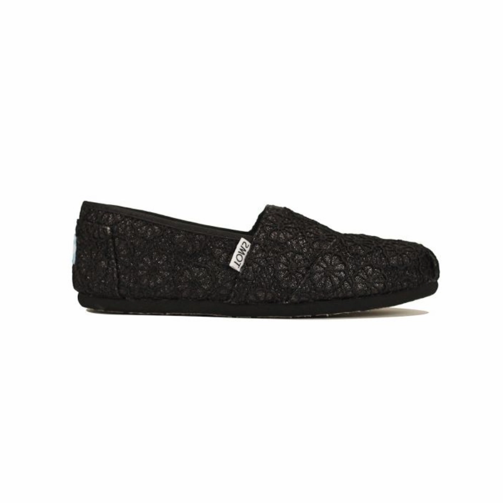 TOMS Classic Women's Black Crochet Glitter  10009295 Casual Suede Oxfords