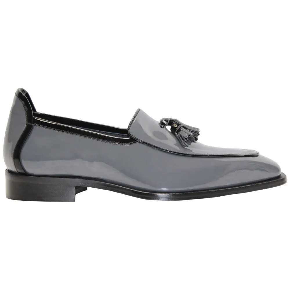 Duca Fano Grey/Black Genuine Italian Patent Leather Tassel Loafer Shoes Size 11 Golf Shoes