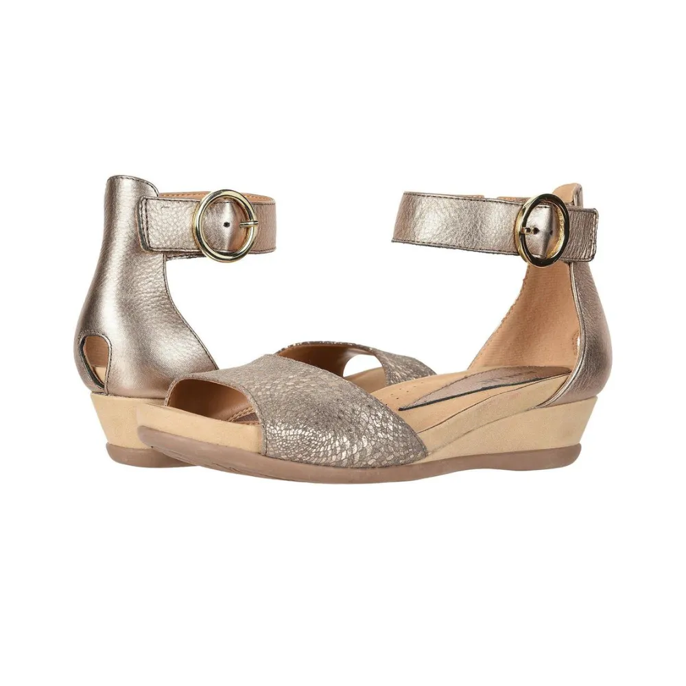 Earth Womens Hera  Printed Leather Wedge Sandals Champagne Slide Sandals With Arch Support