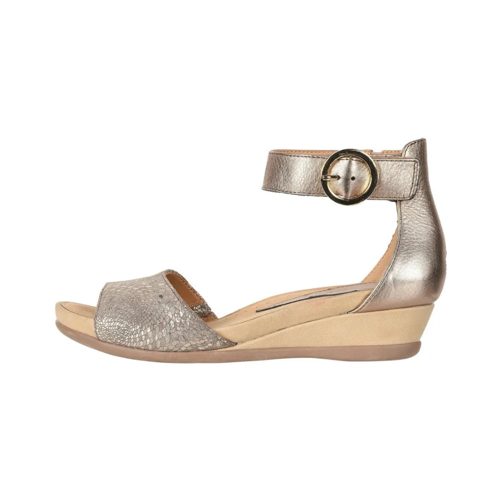 Earth Womens Hera  Printed Leather Wedge Sandals Champagne Square Heel Sandals