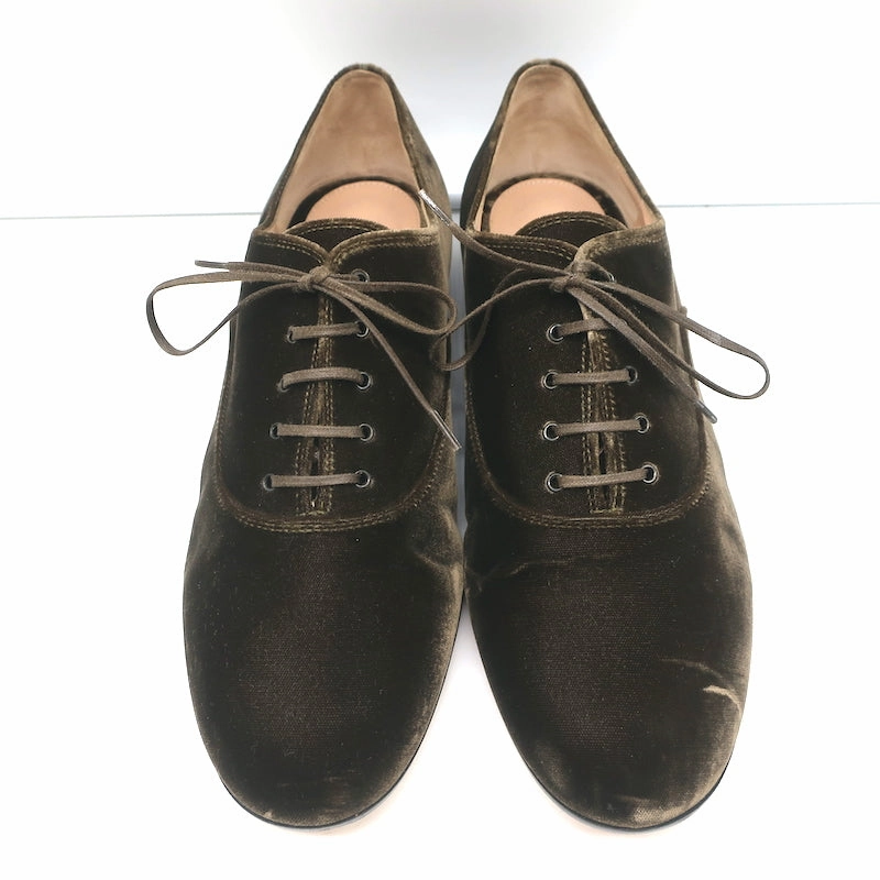 Gianvito Rossi Velvet Oxfords Olive Brown Size 39.5 Lace-Up Flats Original Grand 2.0 Oxfords