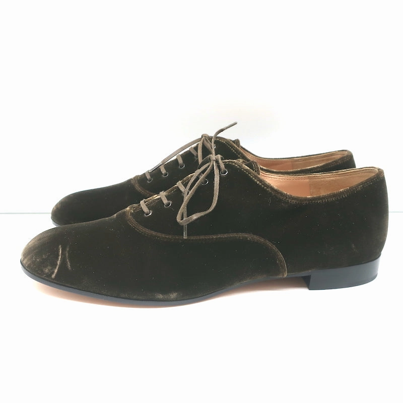 Gianvito Rossi Velvet Oxfords Olive Brown Size 39.5 Lace-Up Flats Oxfords With Skirts