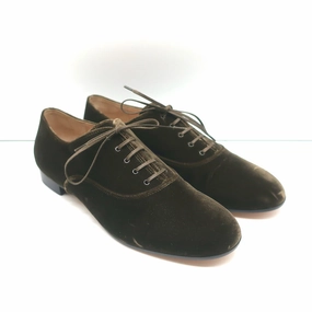 Gianvito Rossi Velvet Oxfords Olive Brown Size 39.5 Lace-Up Flats Comfort Oxford Shoes