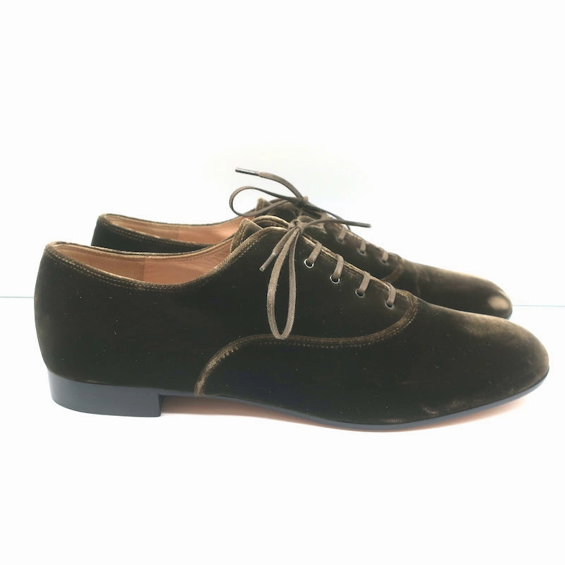 Barneys Oxfords Gianvito Rossi Velvet Oxfords Olive Brown Size 39.5 Lace-Up Flats