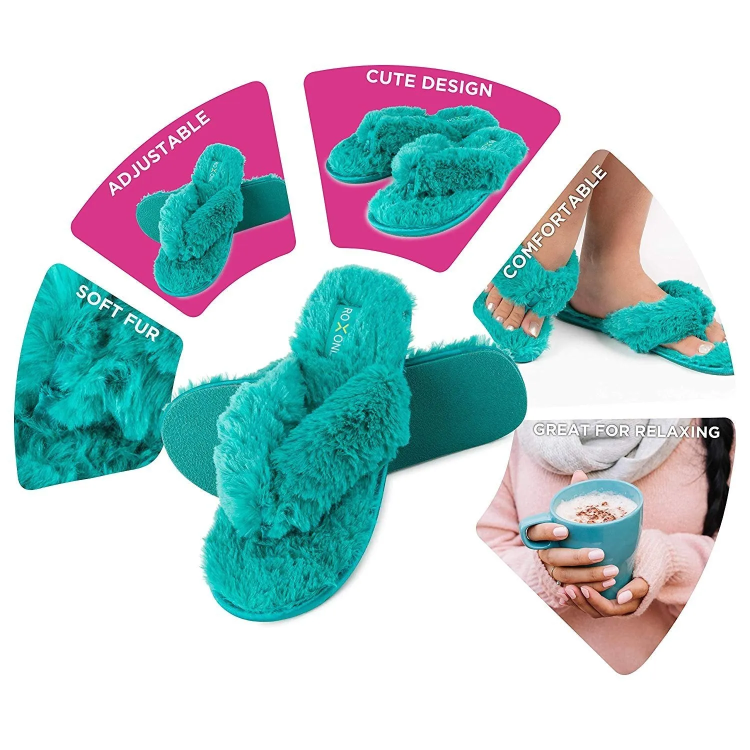 Cheeseburger Slippers Roxoni Fuzzy House Slippers for Women  Comfortable Furry Spa Thongs  Cozy Slip On Flip Flops - Soft Insole & Rubber Outsole