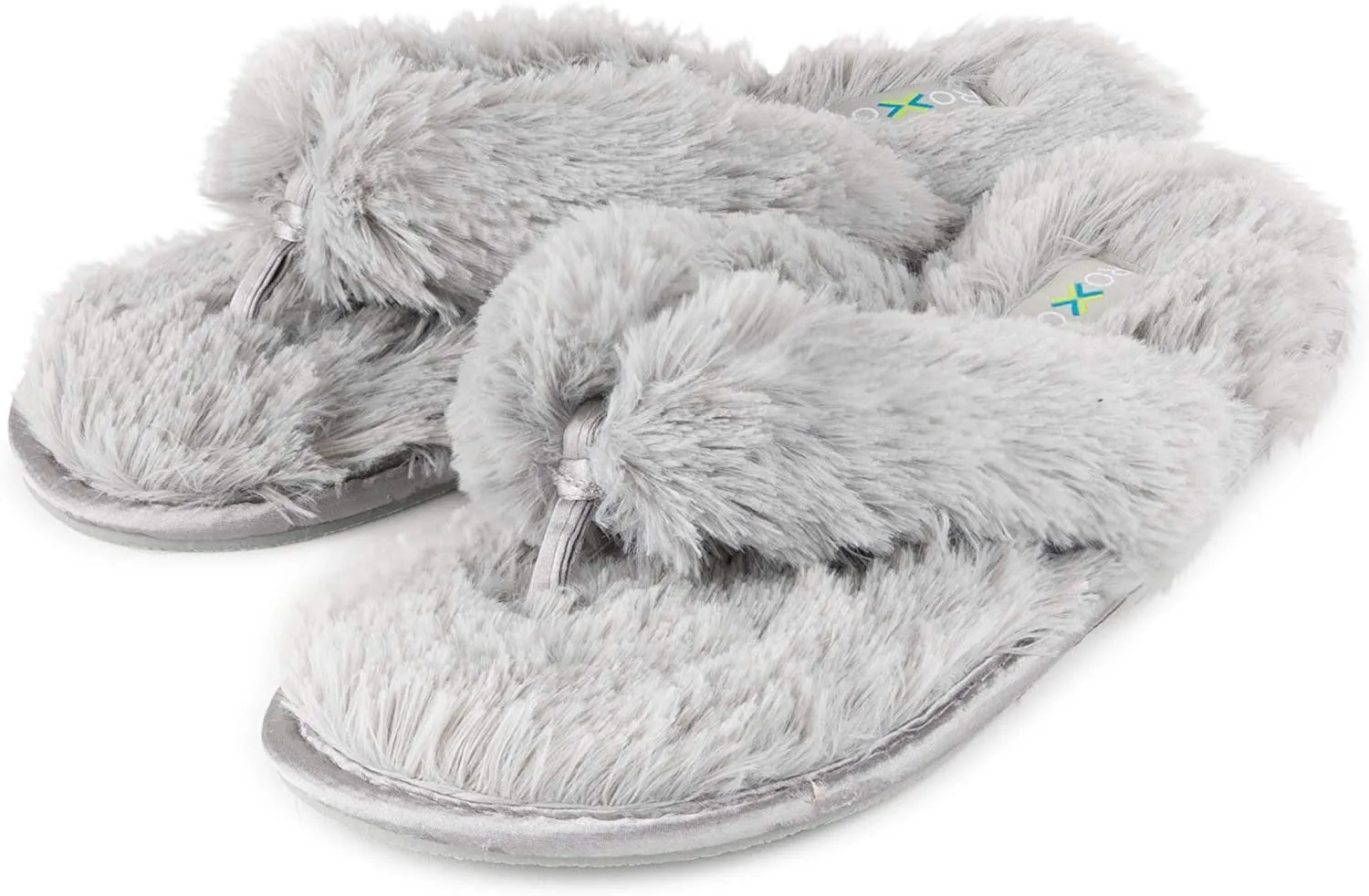 Roxoni Fuzzy House Slippers for Women  Comfortable Furry Spa Thongs  Cozy Slip On Flip Flops - Soft Insole & Rubber Outsole Winter Sock Slippers