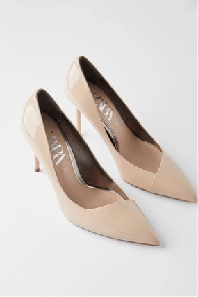Zara Nude Patent Pumps Stiletto Heels  Size 8 NWOT Comfort High Heel Sandals