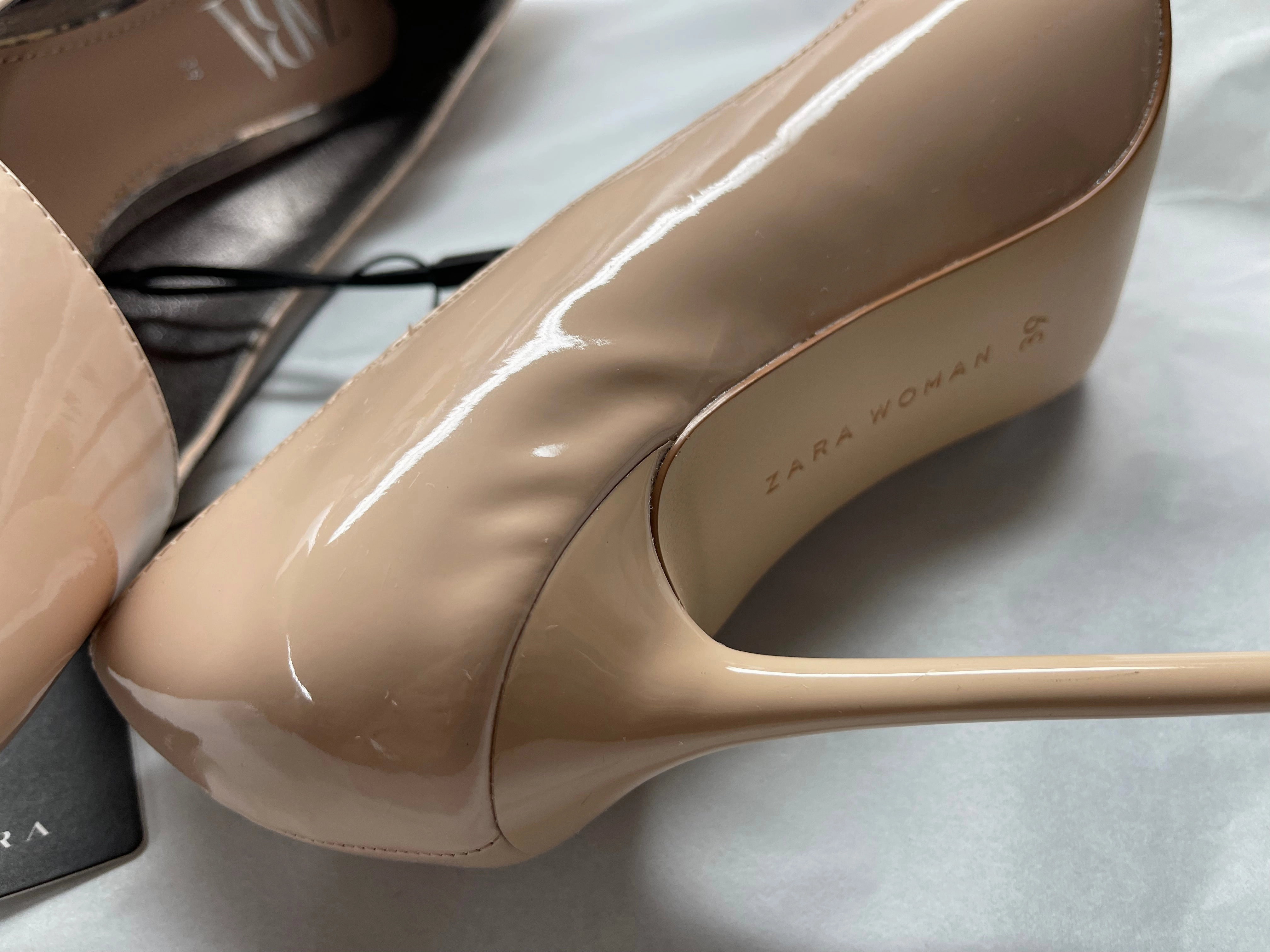 Zara Nude Patent Pumps Stiletto Heels  Size 8 NWOT Knee High Heel Boots Outfits