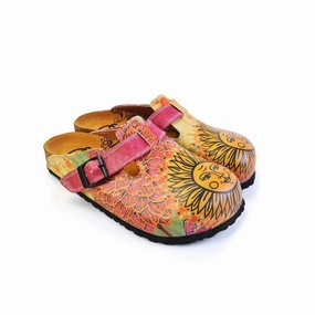 Orange, Purple, Yellow Flowers and Yellow Sun Patterned Clogs - CAL368 Boots Low Heel Knee High