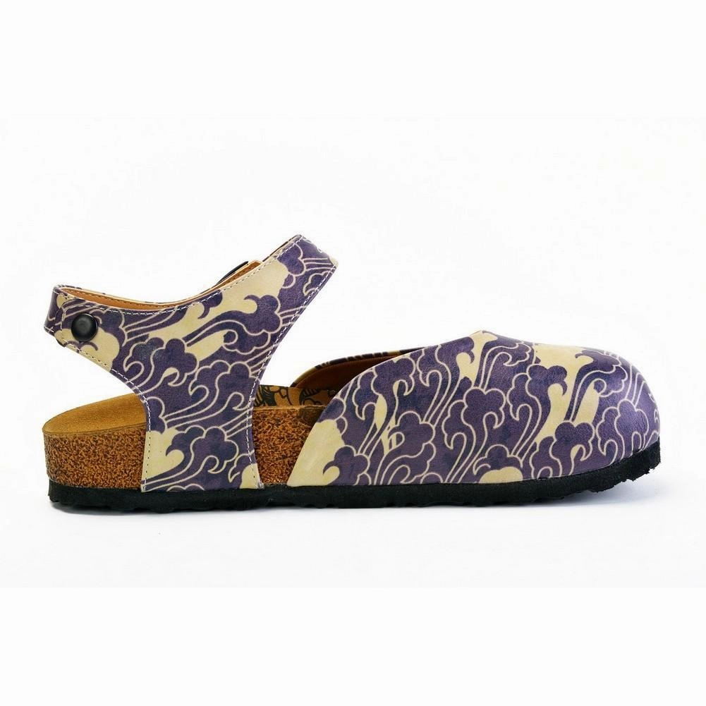 Dark Blue and Cream Windy Clouds Patterned Clogs - CAL1602 Two Strap Heels