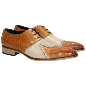 Spiked Golf Duca Valentano Men's Cognac/Beige Calf-Skin Croco Print Leather Oxfords Shoes