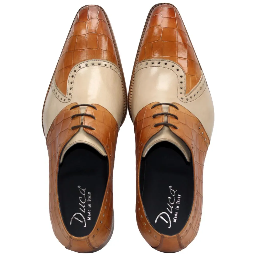 Best Lightweight Golf Duca Valentano Men's Cognac/Beige Calf-Skin Croco Print Leather Oxfords Shoes
