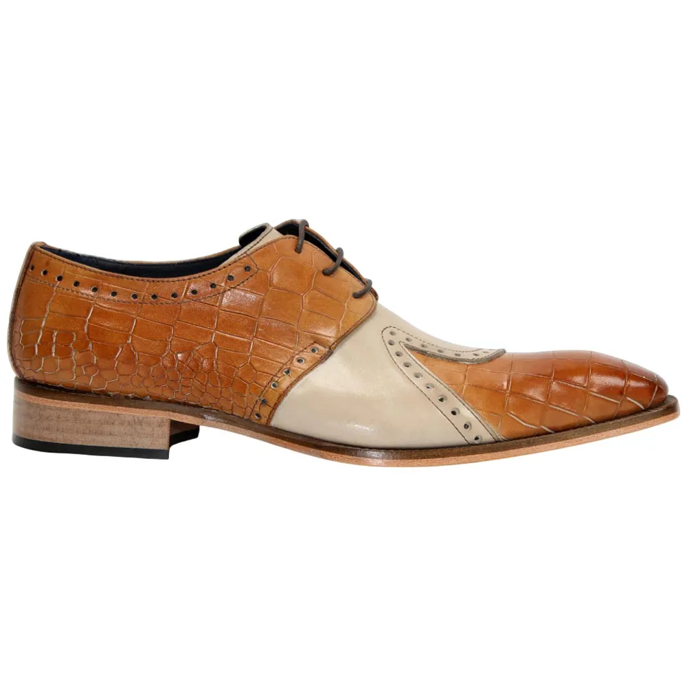 Honda Golf Duca Valentano Men's Cognac/Beige Calf-Skin Croco Print Leather Oxfords Shoes