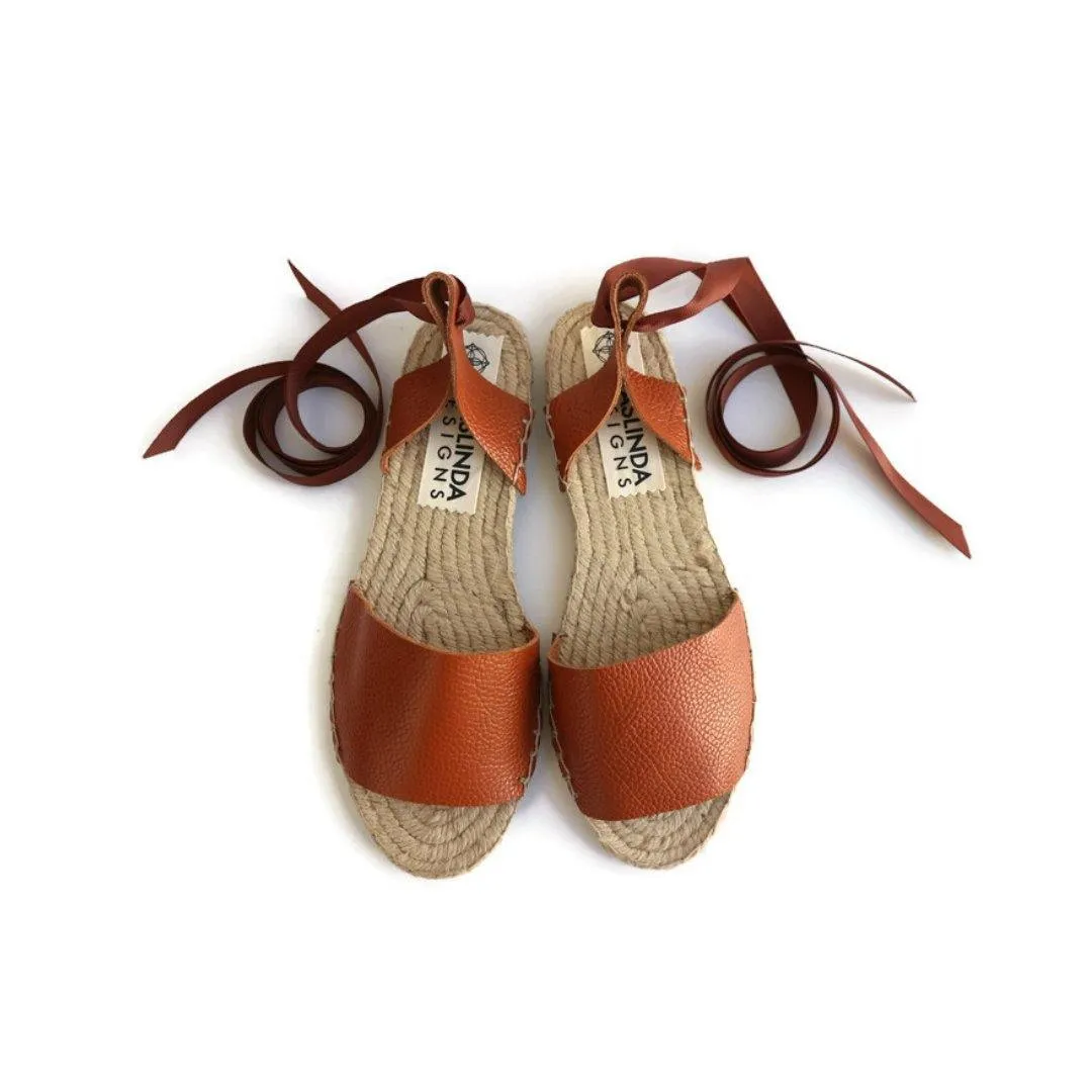 Essential Leather Espadrilles Sandals - Tan - Double Sole Dress Flat Sandals