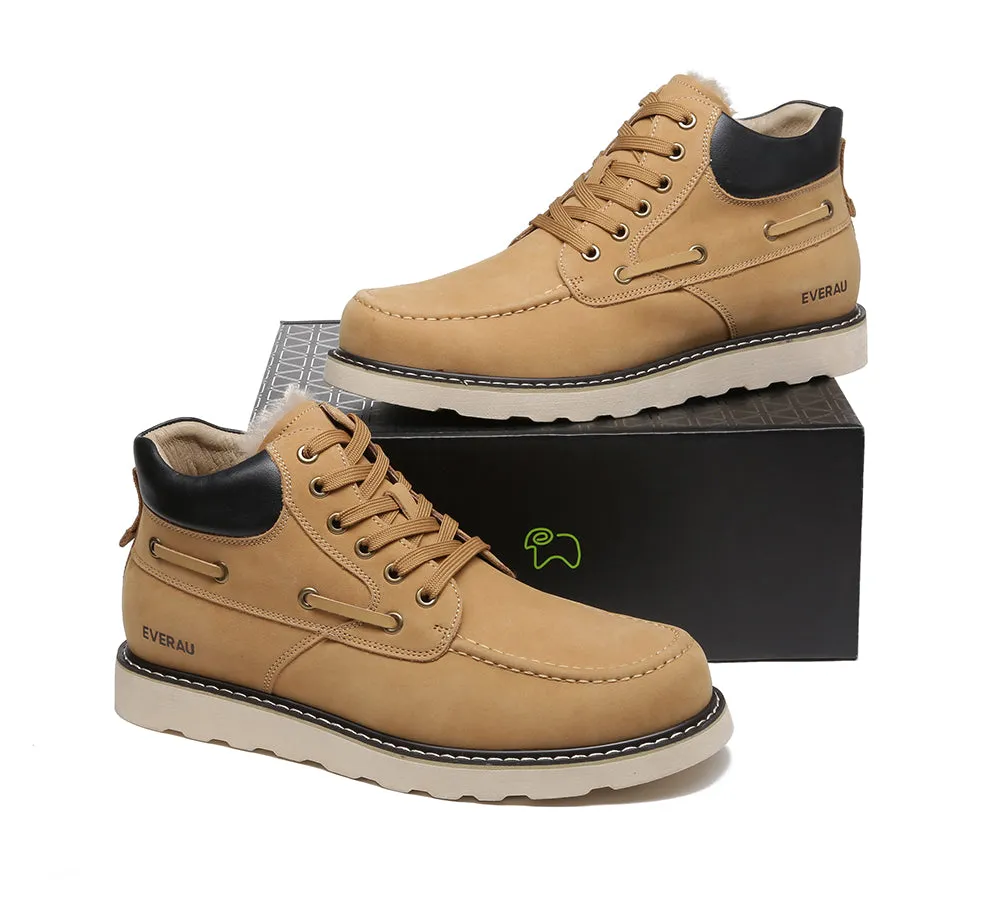 EVERAU Men Sheepskin Wool Lace Up Ankle Casual Boots Summit Euro Trekker Hiking Shoes