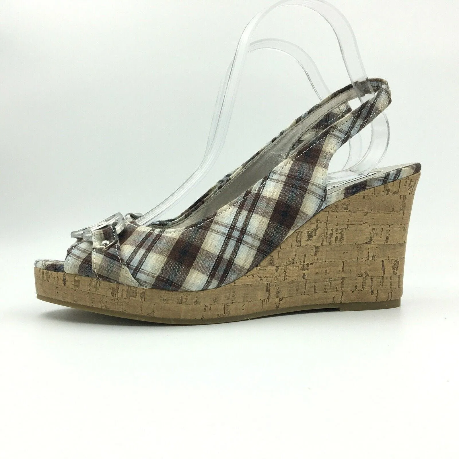 Casual Shoes 2018 Fashionable American Eagle Womens Size 10 Cream Brown Plaid Cork Wedge Heels Shoes