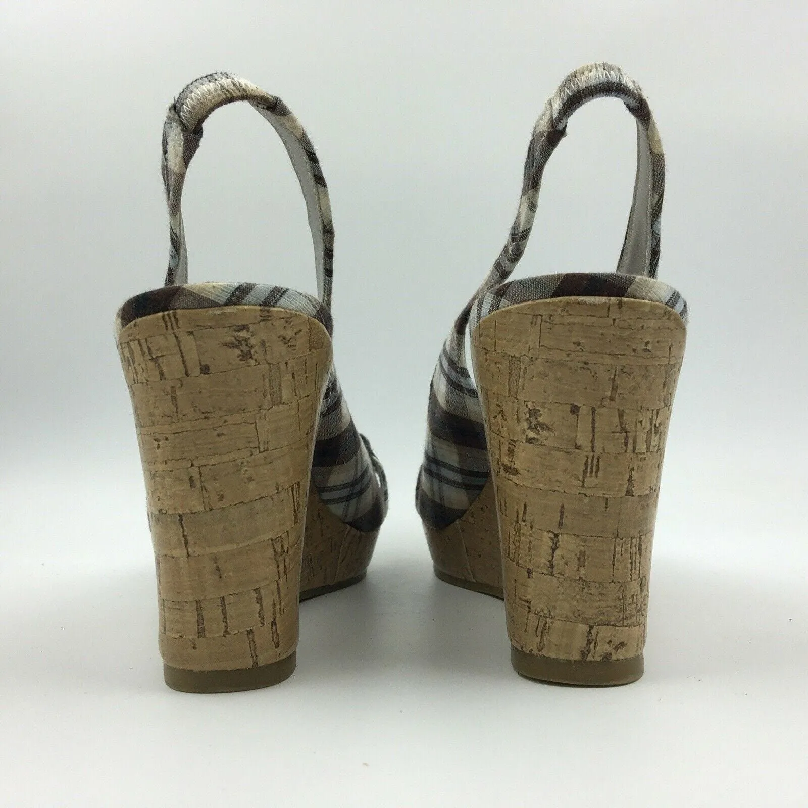 Casual Shoes Singapore Fashionable American Eagle Womens Size 10 Cream Brown Plaid Cork Wedge Heels Shoes