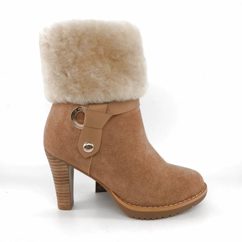 High Chunky Heel Boots MUBO UGG BOOTS High Heel Insole TPR Sole Chestnut
