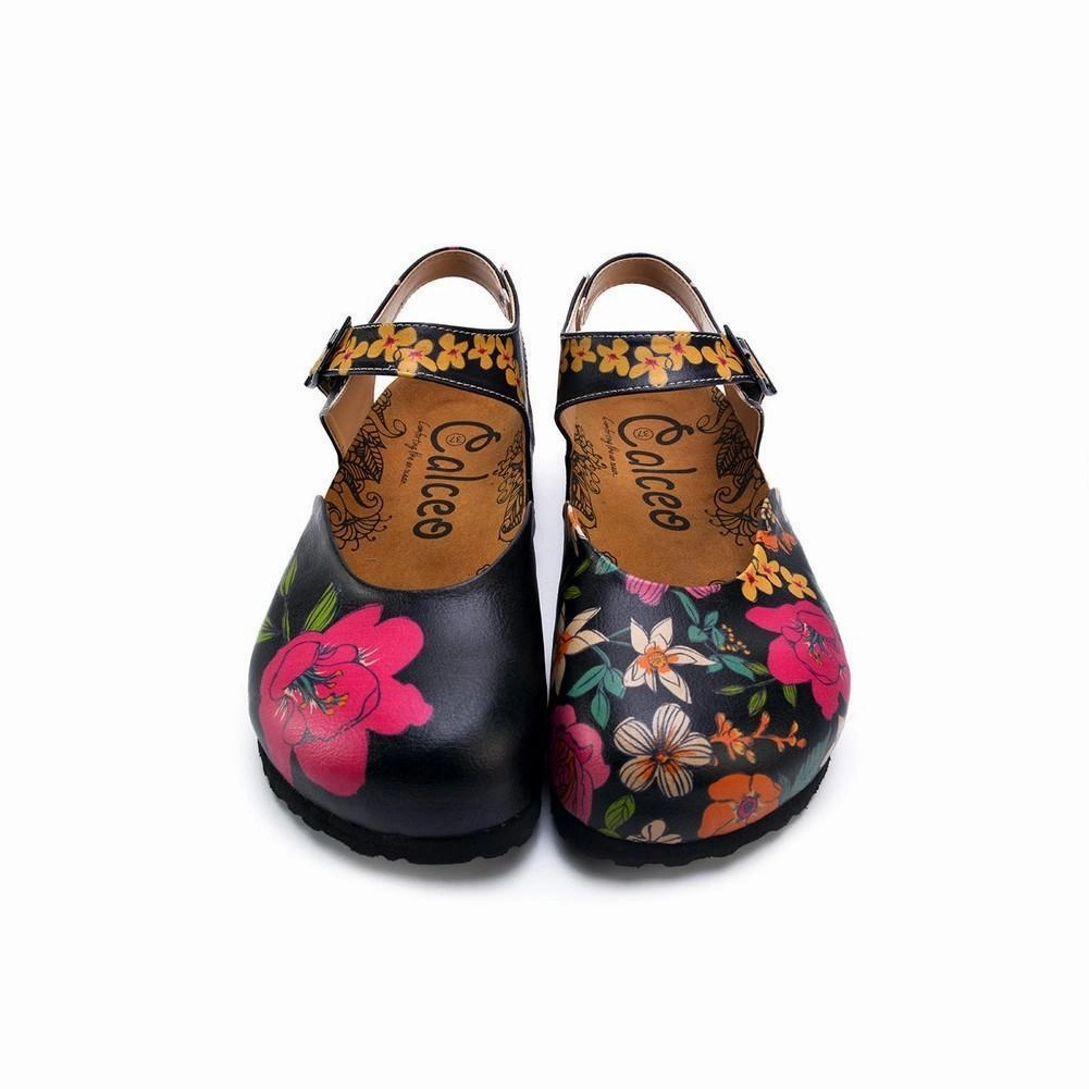 Pink, White, Orange Flowers and Blue, Green Leaf Patterned Clogs - CAL1609 High Heel Shoes For Bunions