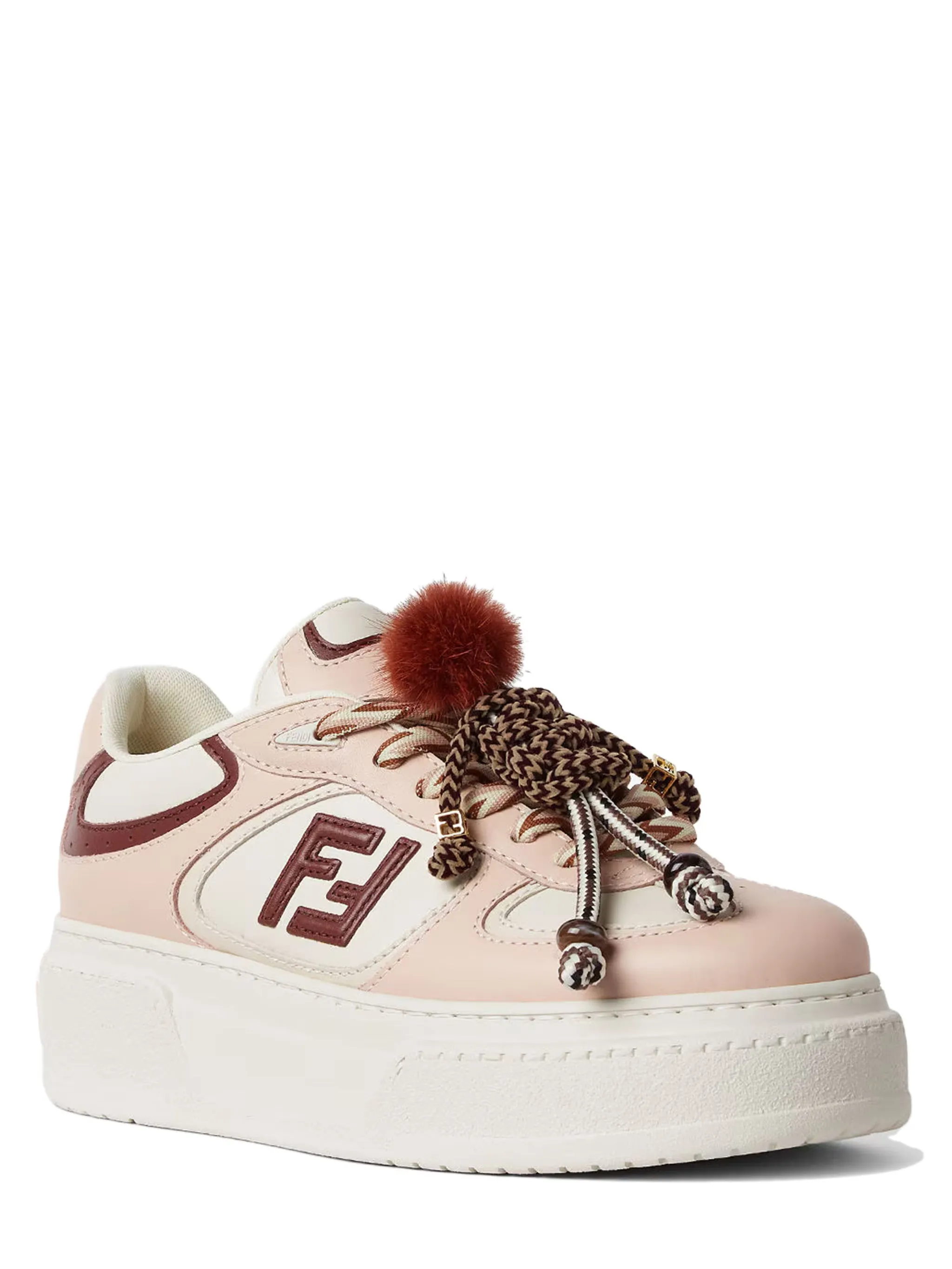 FENDI Lace-Up Low Top Platform Sneakers with Charms - 50 mm Heel Wave Sneakers