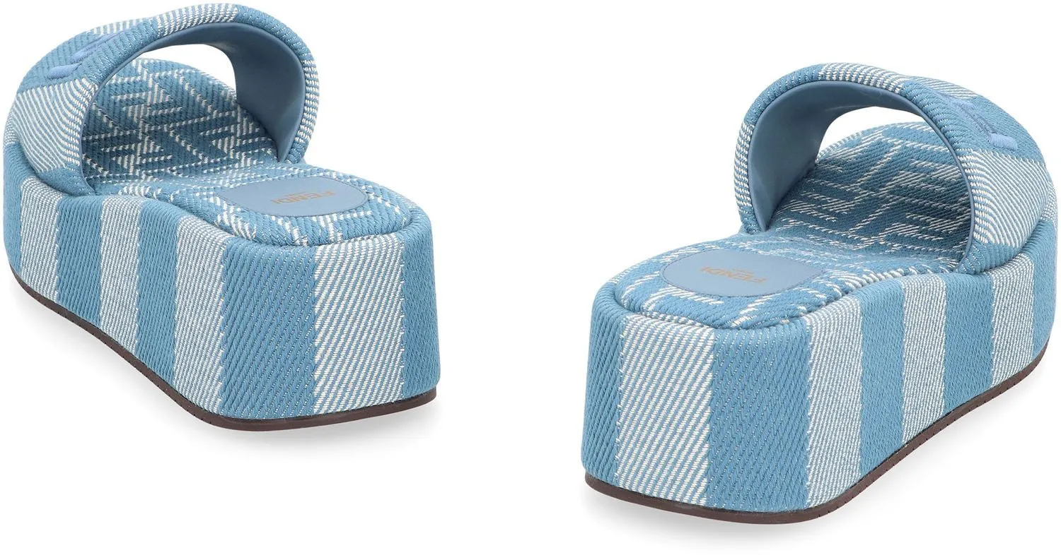 FENDI Sunshine Round Toe Slide Sandals Strappy Block Heel Sandals