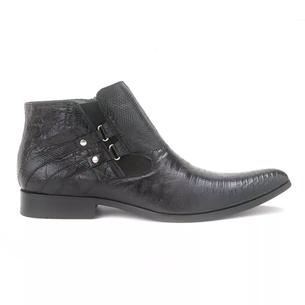 Los Altos Black Genuine Lizard Ankle Boot Diamond Cowboy Boots