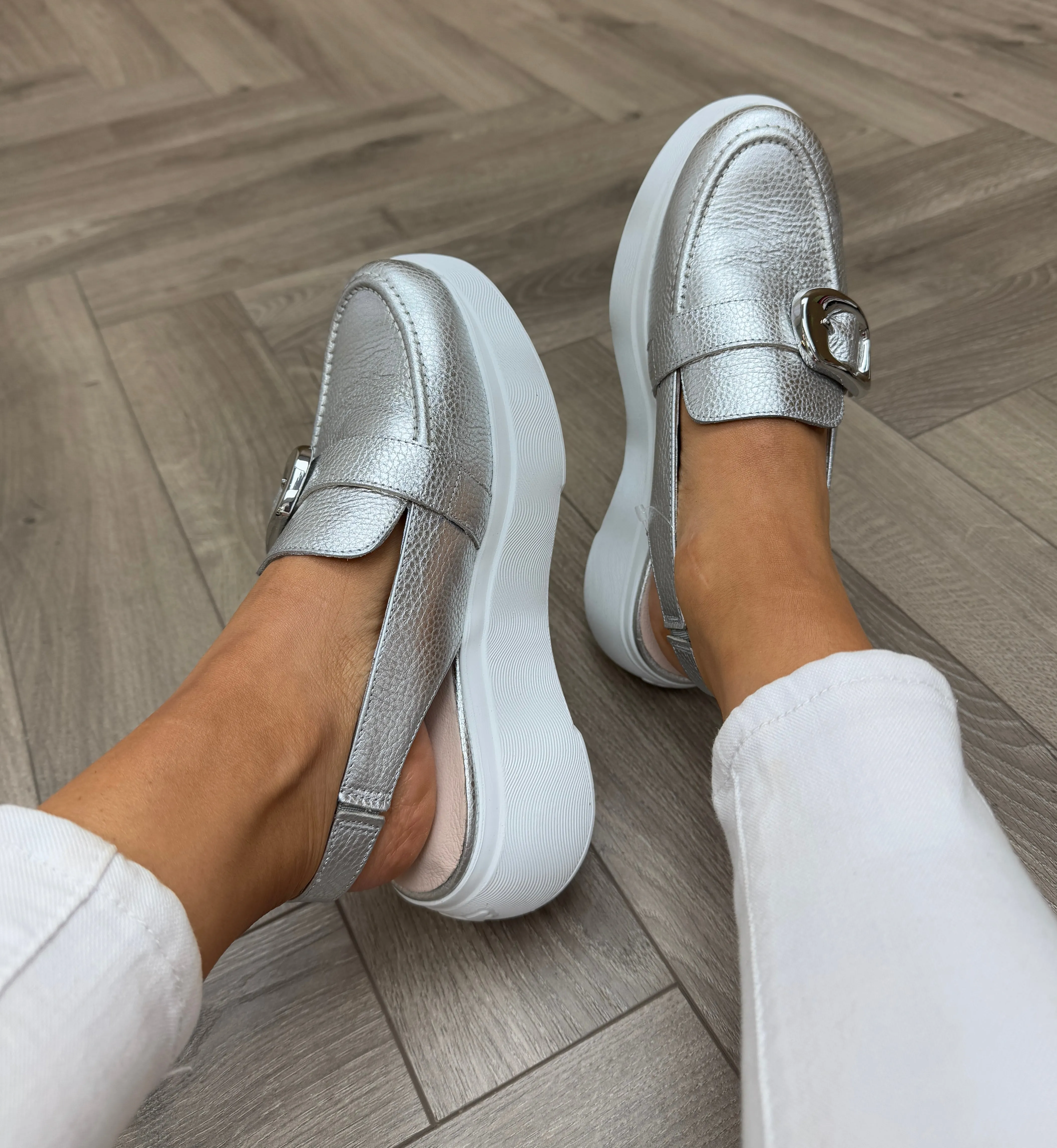 Tassel Loafers Near Me Wonders (SS25) Metallic Slingback Loafer with Buckle A-3624 - Max Plata (W34)