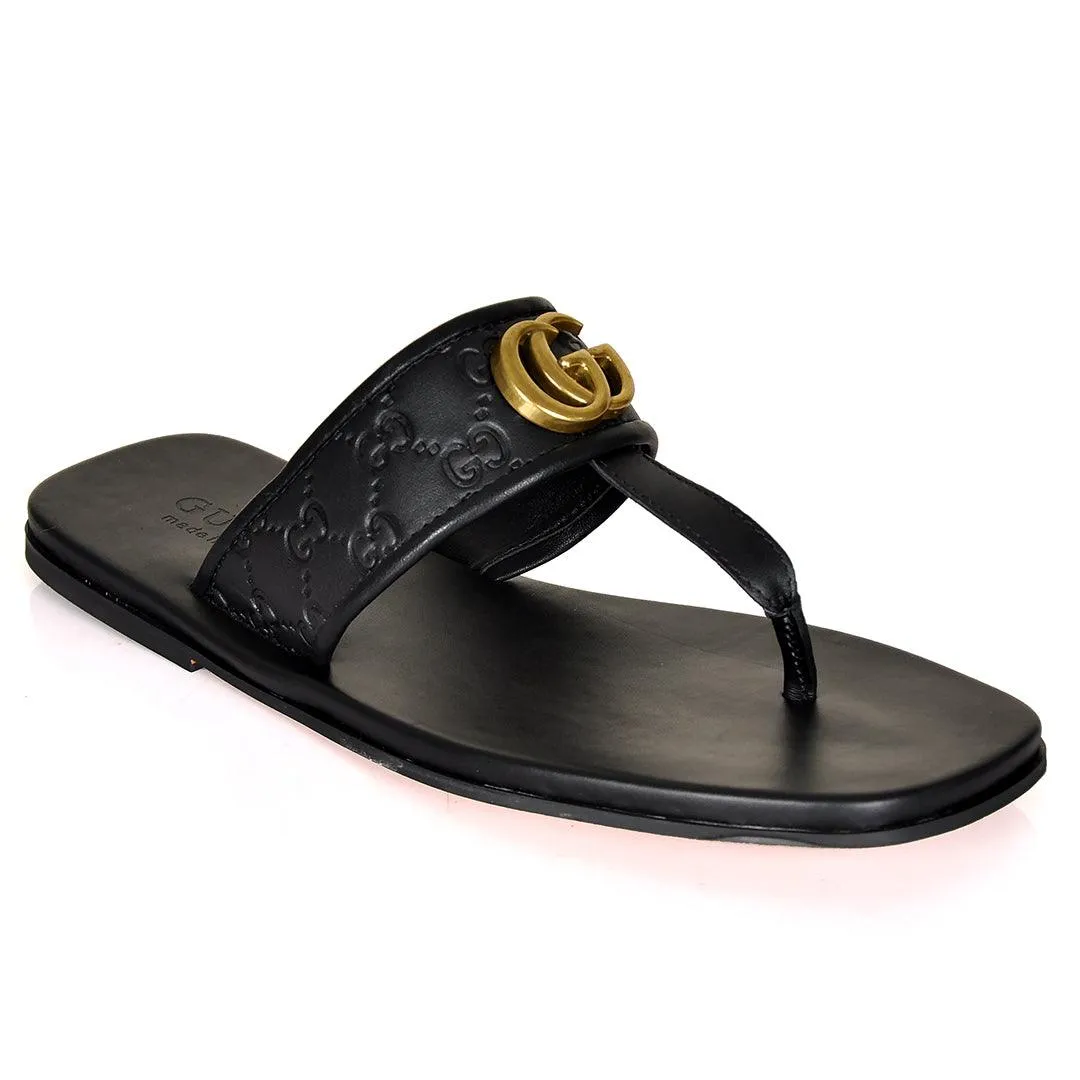 Burkenstock Slippers GC Created Leather Gold Logo Slippers- Black