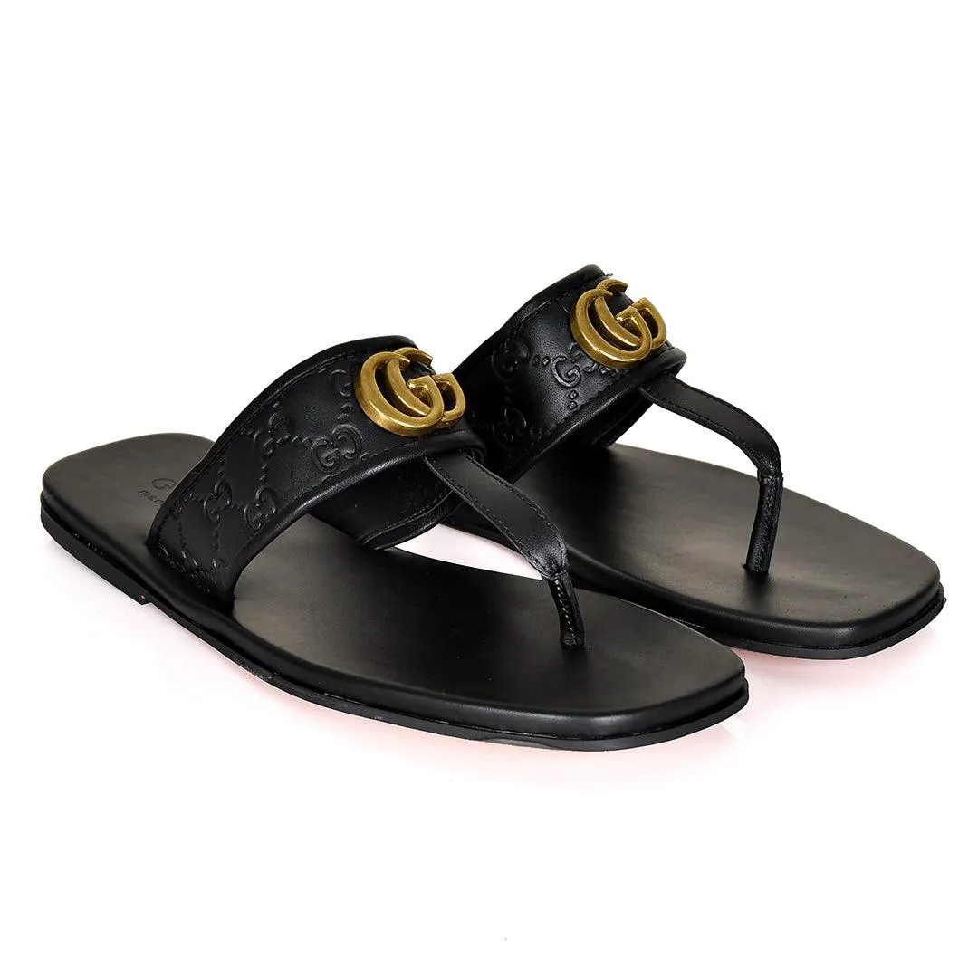 GC Created Leather Gold Logo Slippers- Black Cotton Scuff Slippers
