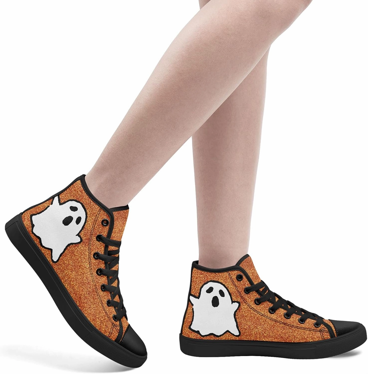 Glitter Halloween High Top Sneakers for Women, Gothic Print Lace-Up Fashion Sparkly Walking Shoes Casual Streetwear