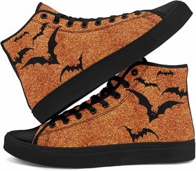 High Heels Long Legs Glitter Halloween High Top Sneakers for Women, Gothic Print Lace-Up Fashion Sparkly Walking Shoes Casual Streetwear