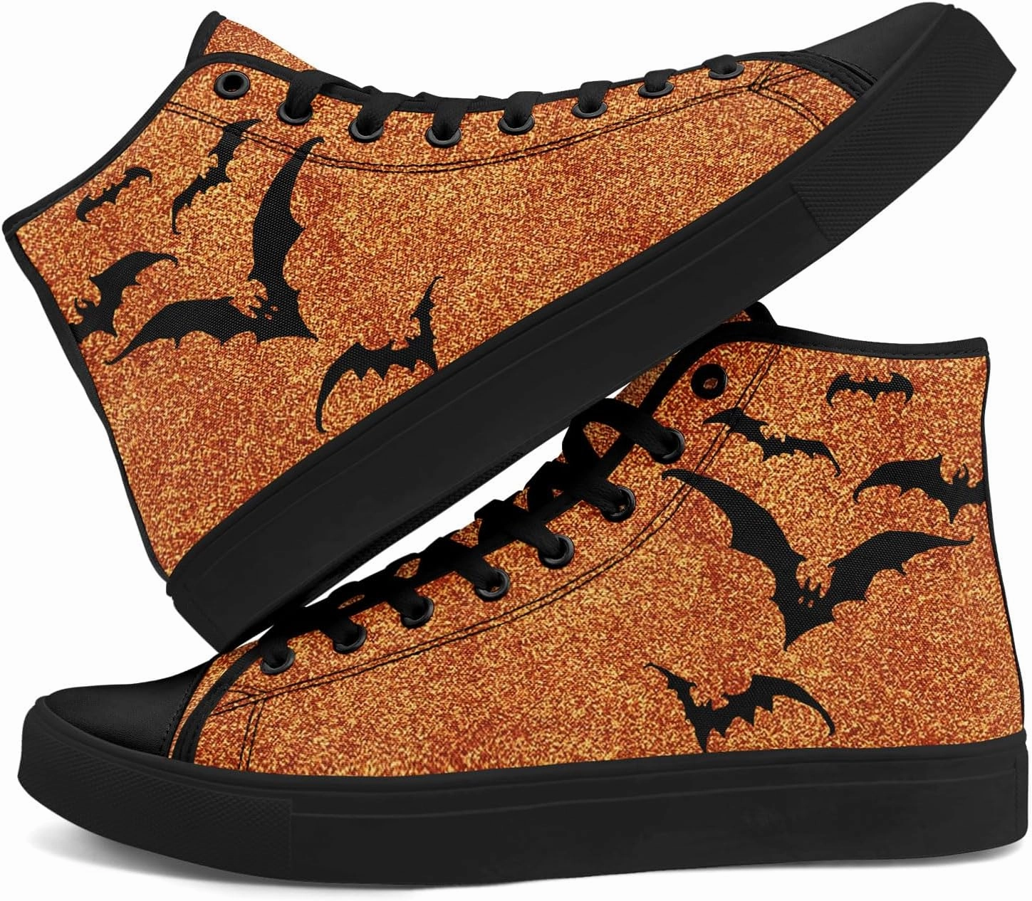 Glitter Halloween High Top Sneakers for Women, Gothic Print Lace-Up Fashion Sparkly Walking Shoes Casual Streetwear Wearing High Heels