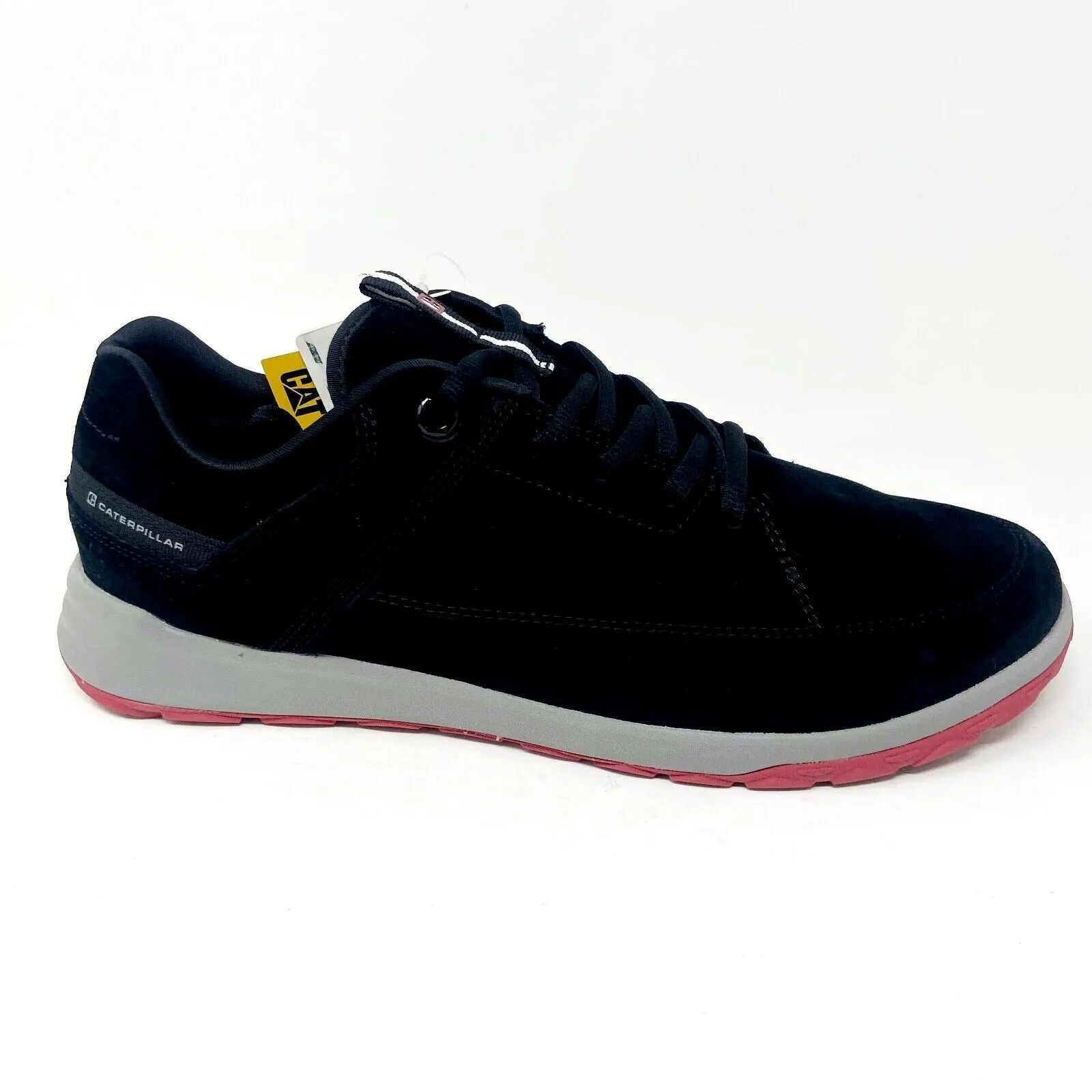 Lace Up Casual Caterpillar CAT Quest Black Red Mens Suede Casual Shoes Sneakers P724162