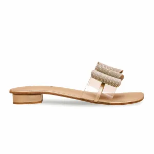 Leather Slide Sandals Golden Fancy Slipper For Women FN7875