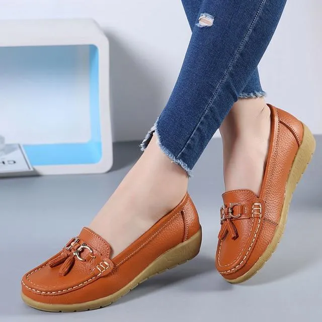 GOT STYLE Womens Flat Split leather Boat Shoes with Bow knot Best Shoes Flat Wide Feet