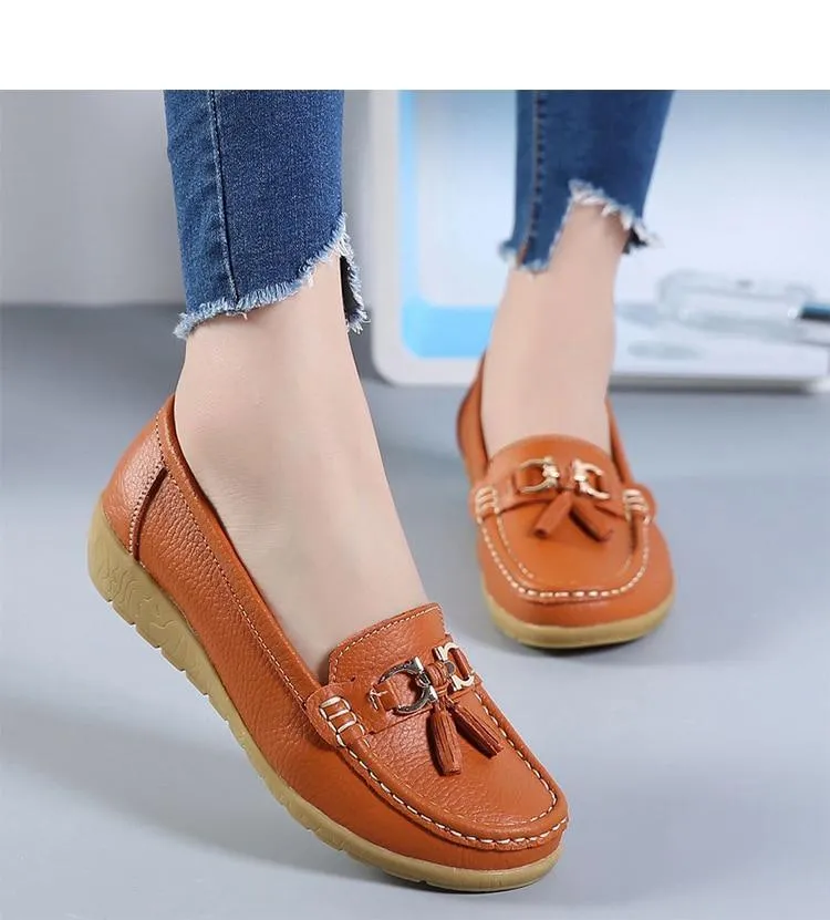 GOT STYLE Womens Flat Split leather Boat Shoes with Bow knot Flat Mary Jane Shoes