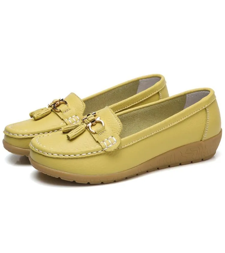 GOT STYLE Womens Flat Split leather Boat Shoes with Bow knot Shoes Arch Support Flat Feet