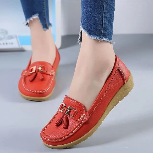 Office Shoes Flats GOT STYLE Womens Flat Split leather Boat Shoes with Bow knot