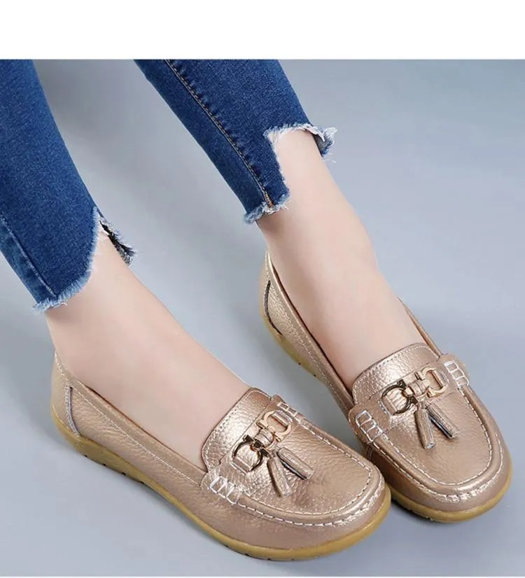GOT STYLE Womens Flat Split leather Boat Shoes with Bow knot Flat Shoes Office