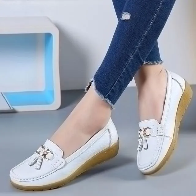 Formal Shoes Flat Sole GOT STYLE Womens Flat Split leather Boat Shoes with Bow knot